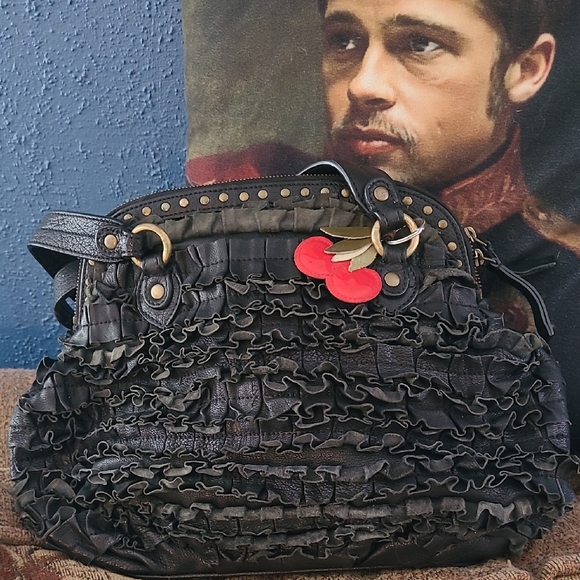 Moschino Black Leather Ruffle  Bag Wth Dust Bag - Picture 1 of 11